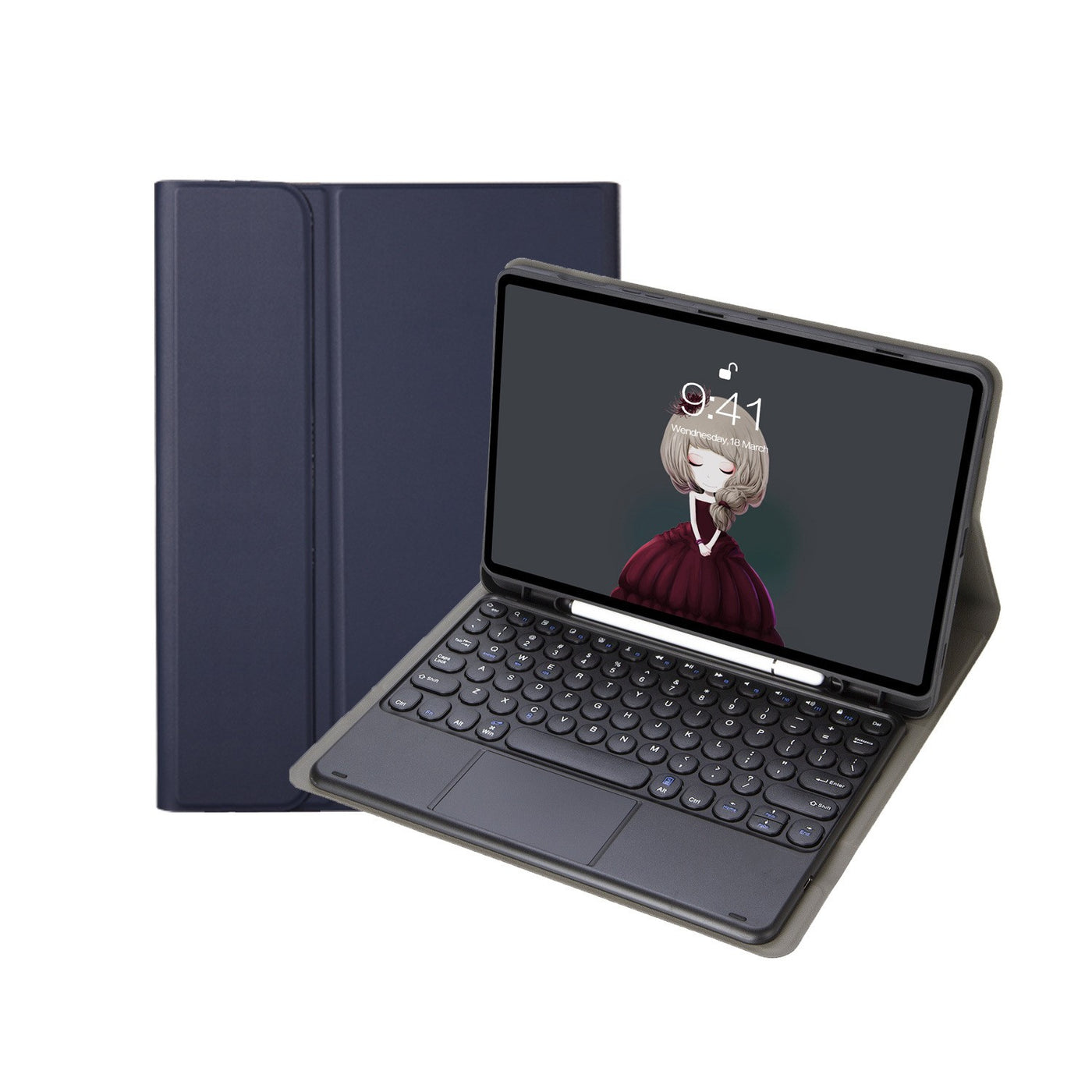 Bluetooth Keyboard Case Compatible with Samsung Tab S10 FE/S9 FE 10.9", Round Key, Blue, Magnetic