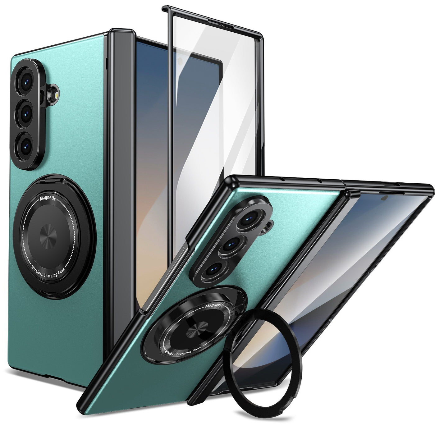Drop-Proof Case for Samsung Galaxy Z Fold 7, 360° Rotating Stand, Green