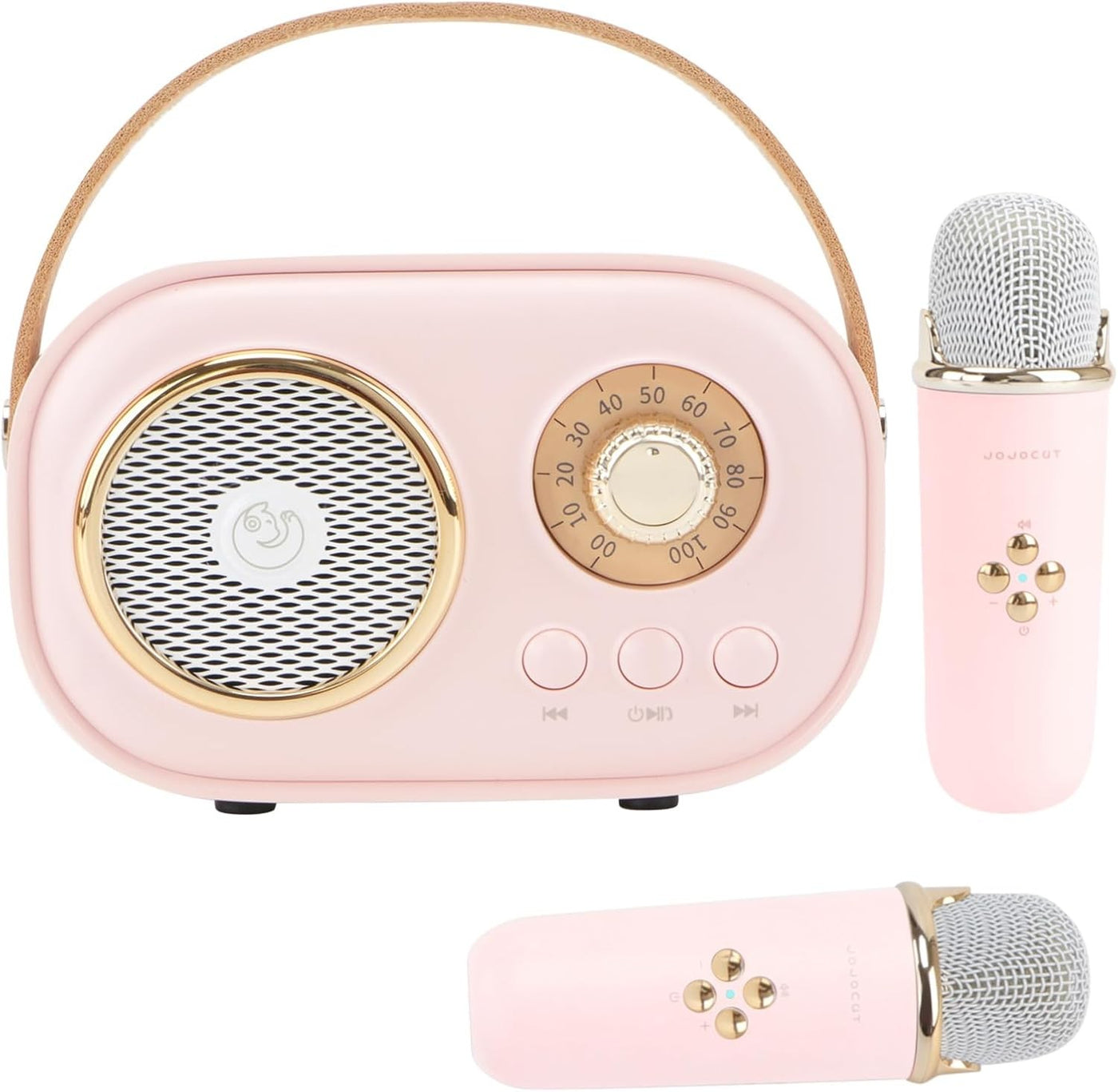 Mini Karaoke Machine for Kids, Portable Bluetooth Speaker with 2 Wireless Mics, Pink