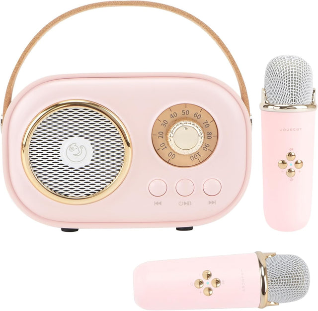 Mini Karaoke Machine for Kids, Portable Bluetooth Speaker with 2 Wireless Mics, Pink