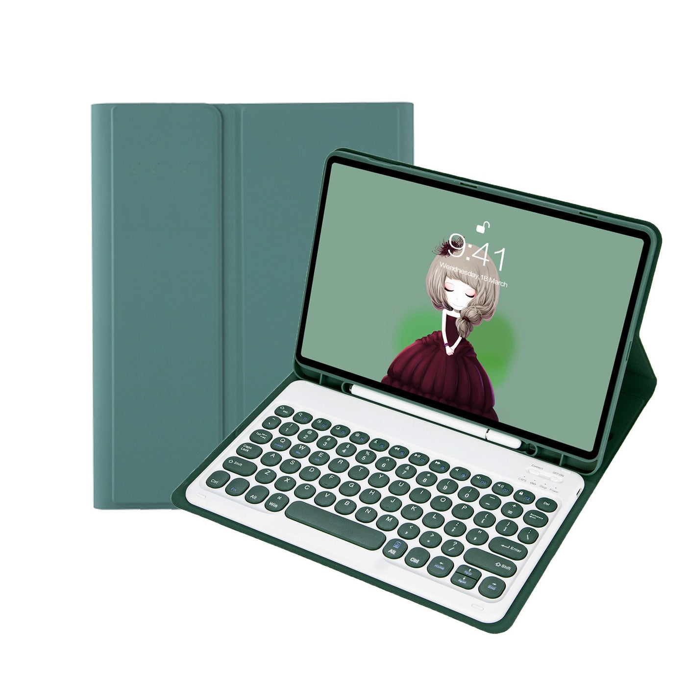 Bluetooth Keyboard Case for Samsung Galaxy Tab S10 FE/S9 FE 10.9", Round Keys, Dark Green