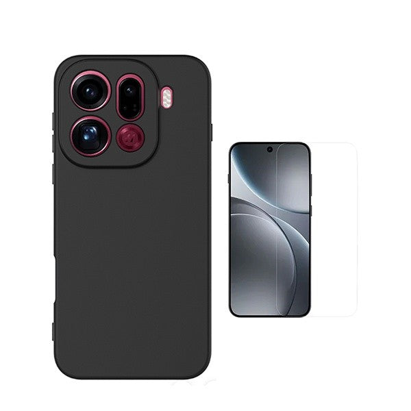 Tempered Glass Kit with Silicone Case for Oppo Find X9 Pro, Black, 9H Shockproof