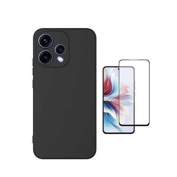 Tempered Glass Screen Protector Kit + Silicone Case for Oppo Reno15, Black