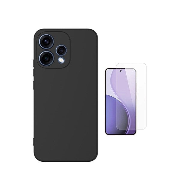 Tempered Glass Kit + Silicone Case for Oppo Reno15, Black, 9H Shockproof
