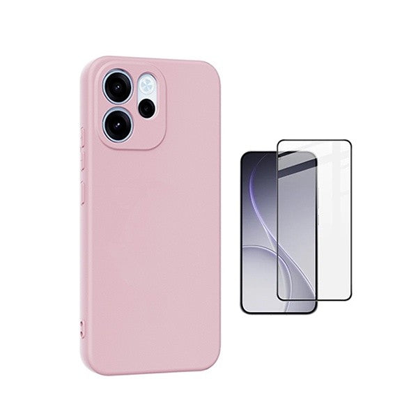 Screen Protector Kit with Case for Oppo Reno 15 F, Tempered Glass 9H, Silicone, Pink