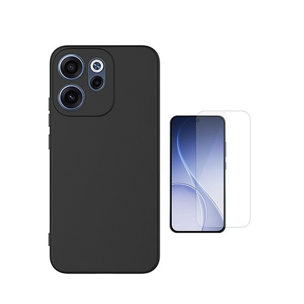 Tempered Glass Kit + Silicone Case for Oppo Reno15 F, Black, 9H Shockproof