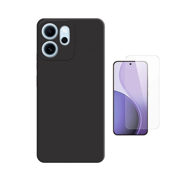 Tempered Glass Kit & Silicone Case for Oppo Reno14 FS 5G, Black, Shockproof