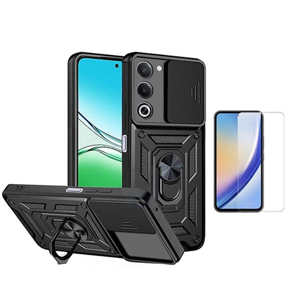 Tempered Glass Kit Magnetic Military Case for Oppo A5 4G, Shockproof, 9H, Black