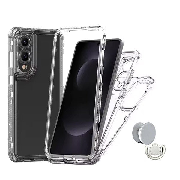 360° Front & Back Protection Case Kit for Samsung Galaxy S25 Edge 5G, White, with Handholder & Stand