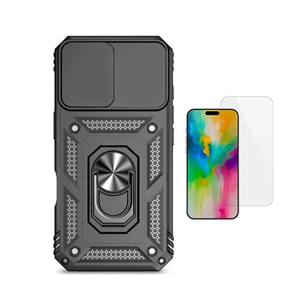 Tempered Glass Kit for Apple iPhone 17, Magnetic Military Case, Shockproof, 9H, Black