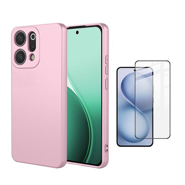 Tempered Glass Screen Protector Kit for Oppo Reno14, Curved Gorilla Glass, Silicone Case, Pink