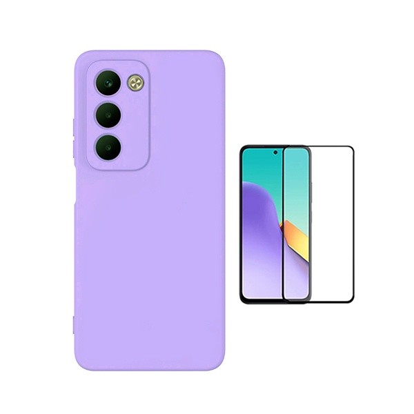 Screen Protector Kit with Silicone Case for Xiaomi Redmi 15, Tempered Glass 9H, Purple