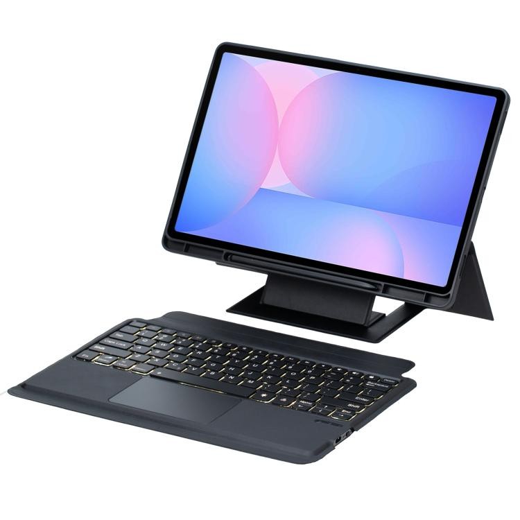 Leather Case for Samsung Galaxy Tab S10 FE+ Tablet, with Floating Stand, Backlit Keyboard & Touchpad