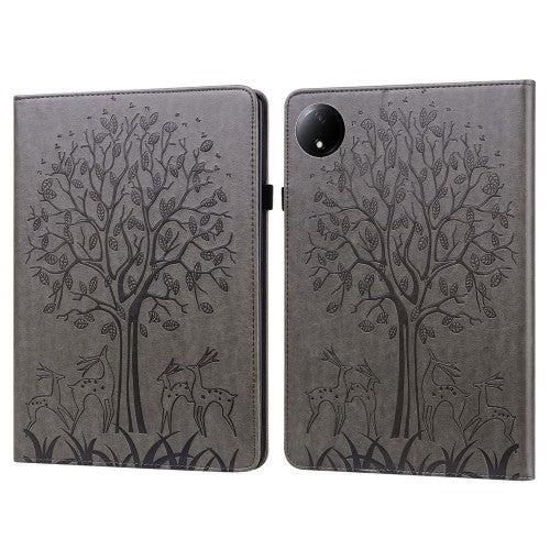 Leather Case with Tree & Deer Embossed for Xiaomi Redmi Pad SE 8.7 Tablet, Gray