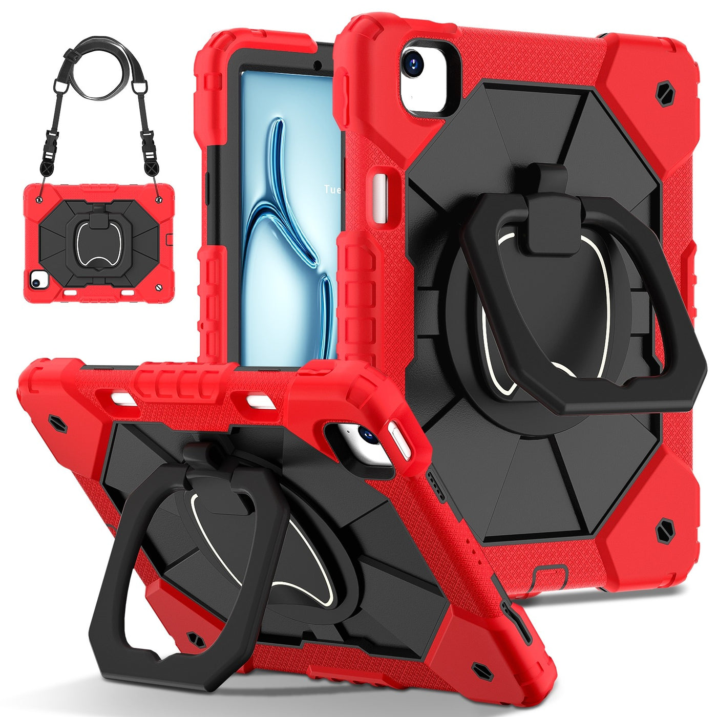 Case for iPad Air 11 2024, Robot Silicone Hybrid PC, Red Black, Shockproof