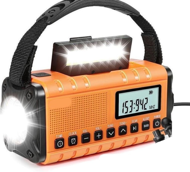 Portable Emergency Radio AM/FM/SW, 10000mAh, with Flashlight & Charger, Orange