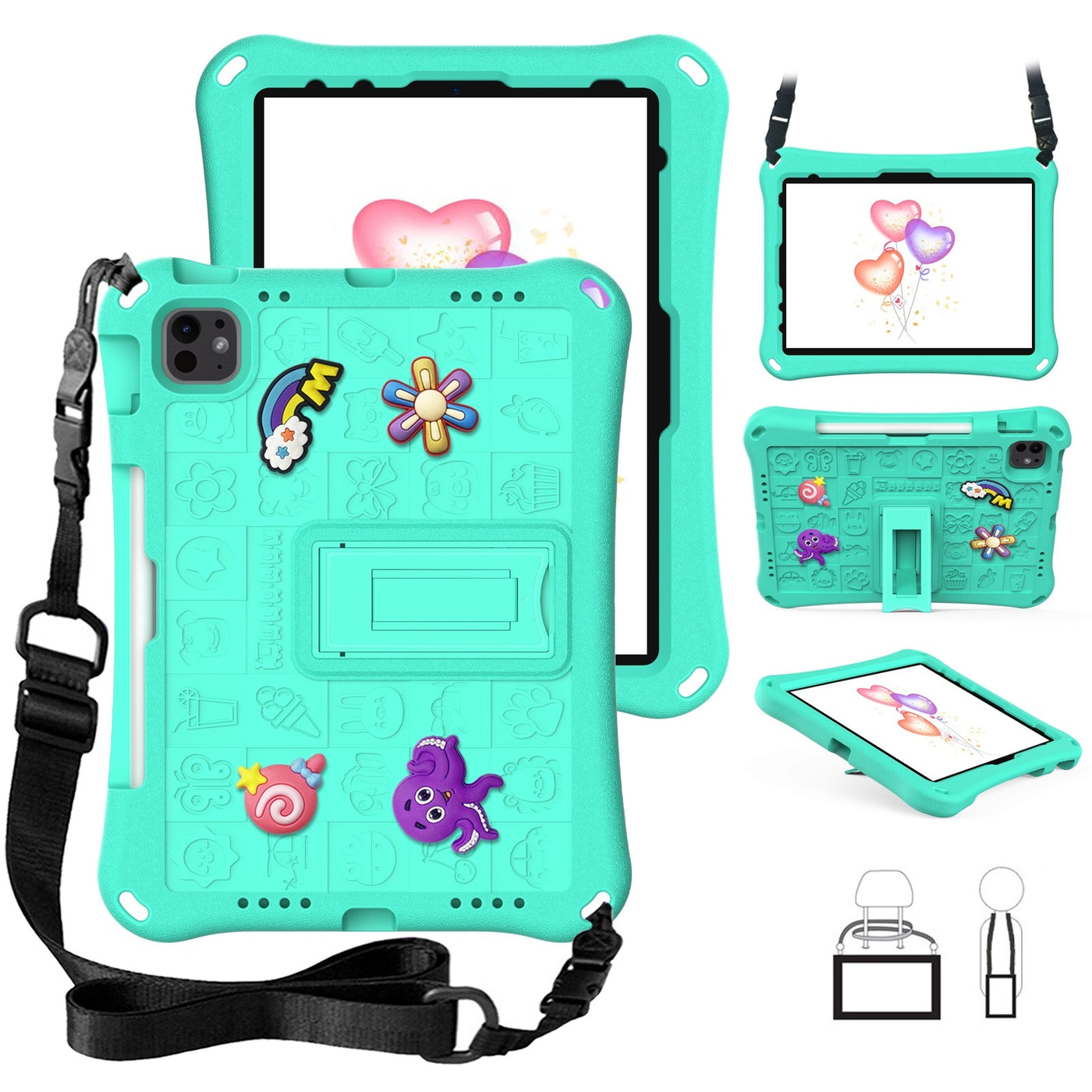 Full Body EVA Tablet Case for iPad Air 11 2024, Shockproof with Handle, Mint Green