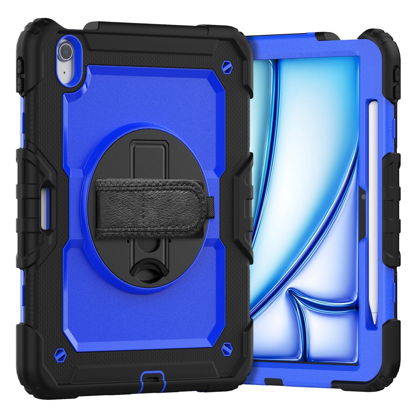 Silicone PC Tablet Case for iPad Air 11 2024, with Shoulder Strap, Dark Blue + Black