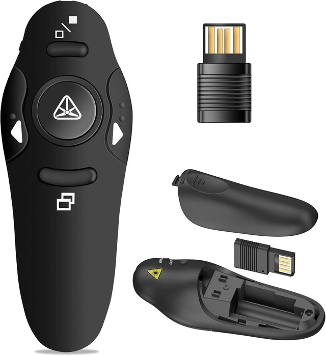 Wireless Presenter Remote Control, USB PPT Clicker, Laser Pointer, RF 2.4GHz