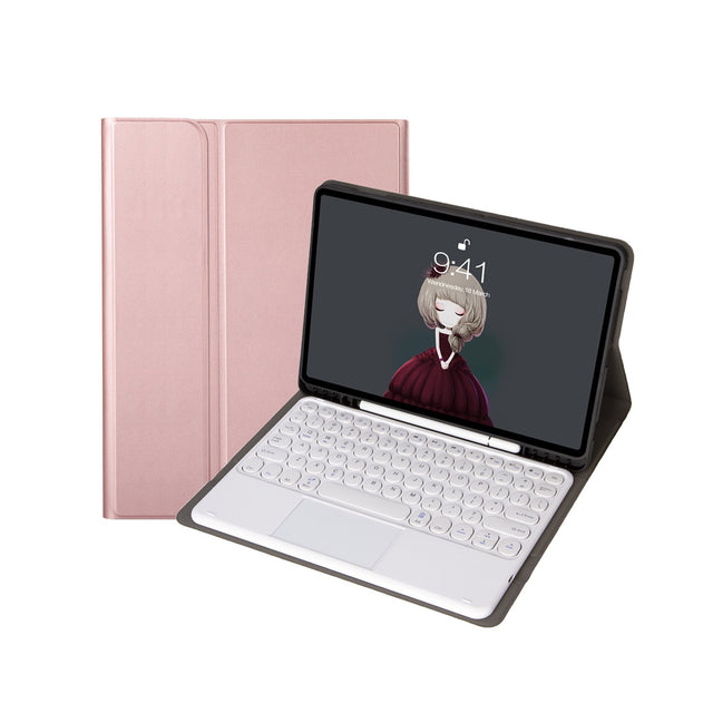 Bluetooth Keyboard Case for Samsung Galaxy Tab S9 11", Round Keys, Rose Gold