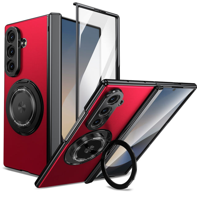 Drop-Proof Case for Samsung Galaxy Z Fold 7, 360° Rotating Stand, Red