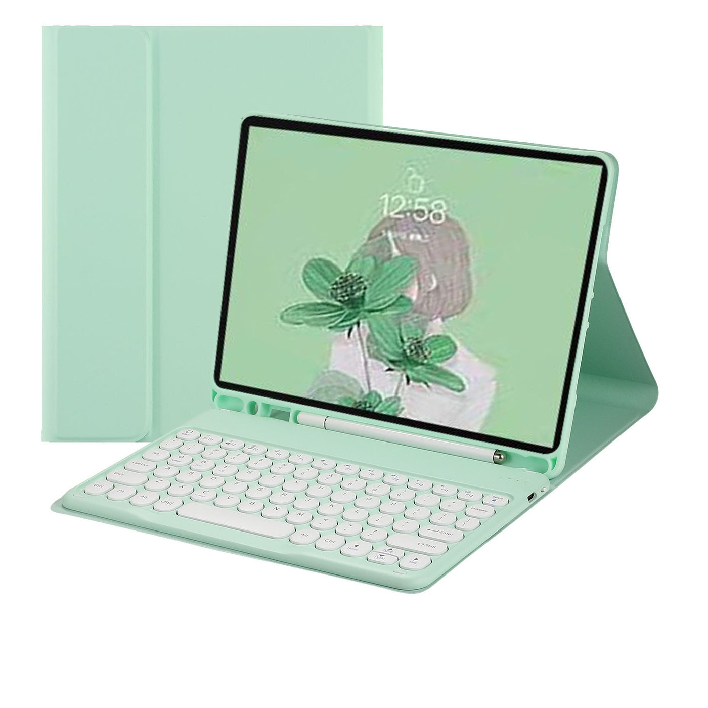 Bluetooth Keyboard Case for Samsung Galaxy Tab A9 8.7", Round Keys, Green
