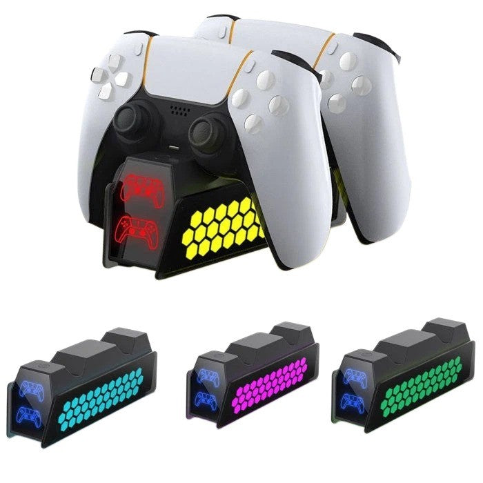 Fast Charging Station Compatible with PS5 Controllers, Dual USB Charger with LED Indicator