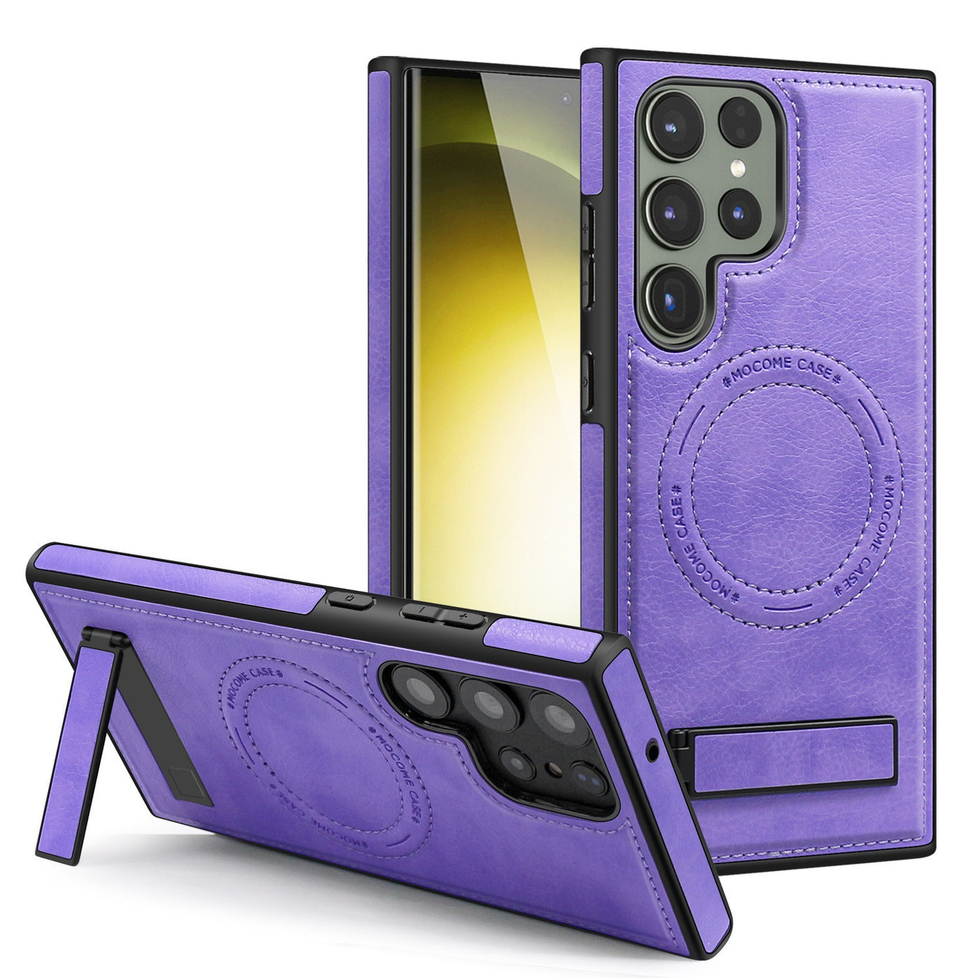 Purple Leather Stand Case Compatible with Samsung Galaxy S24 Ultra, Premium Protection