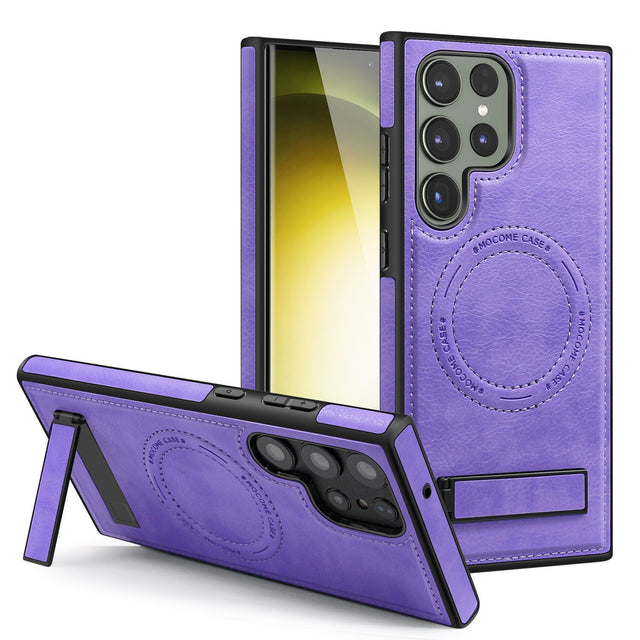 Purple Leather Stand Case Compatible with Samsung Galaxy S24 Ultra, Premium Protection