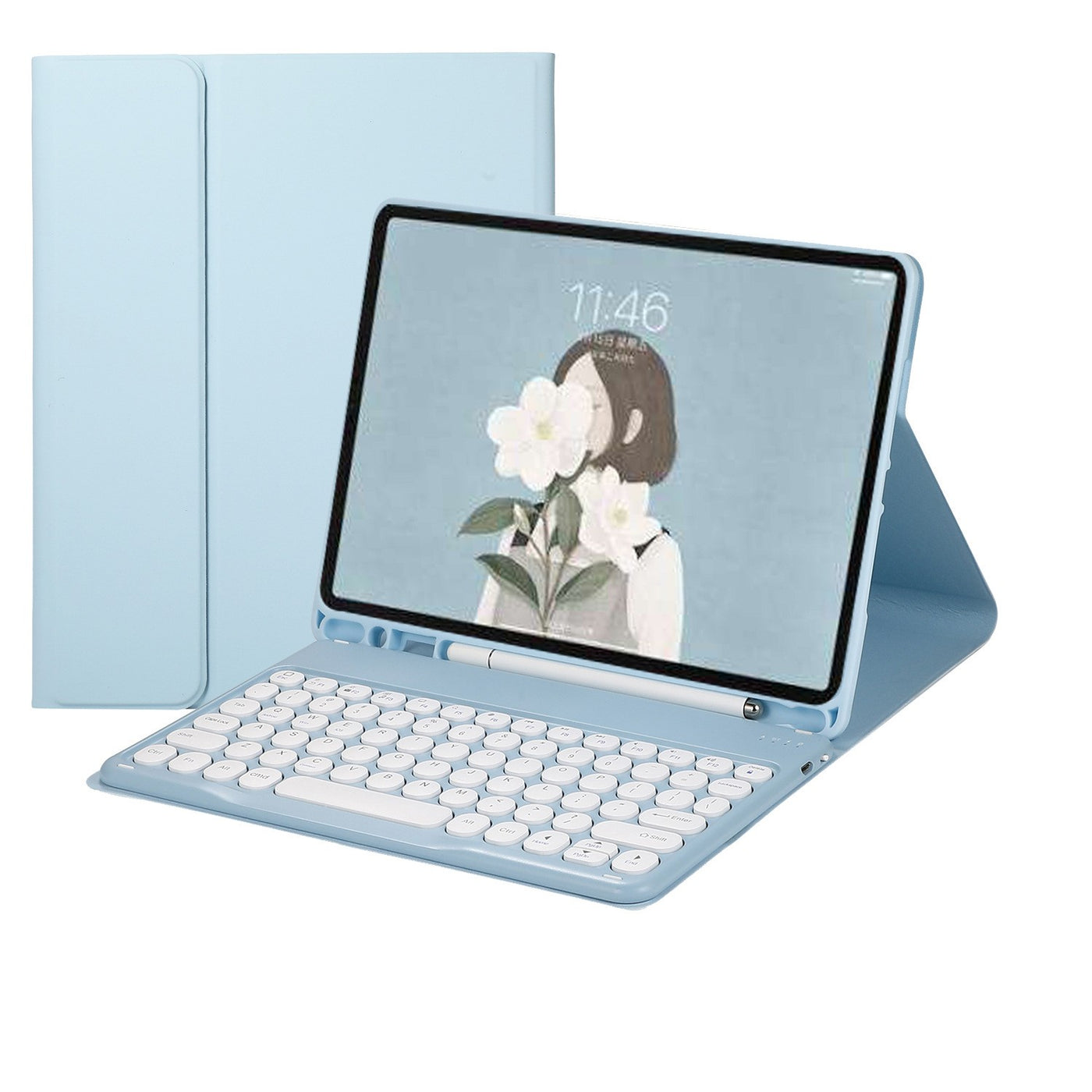 Bluetooth Keyboard Case for Samsung Galaxy Tab S10 FE Plus 13.1" SM X620, Round Keys, Sky Blue
