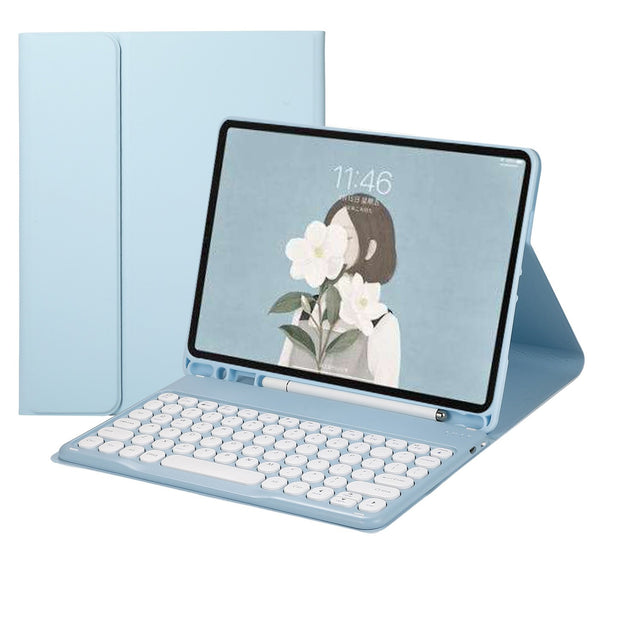 Bluetooth Keyboard Case for Samsung Galaxy Tab S10 FE Plus 13.1" SM X620, Round Keys, Sky Blue