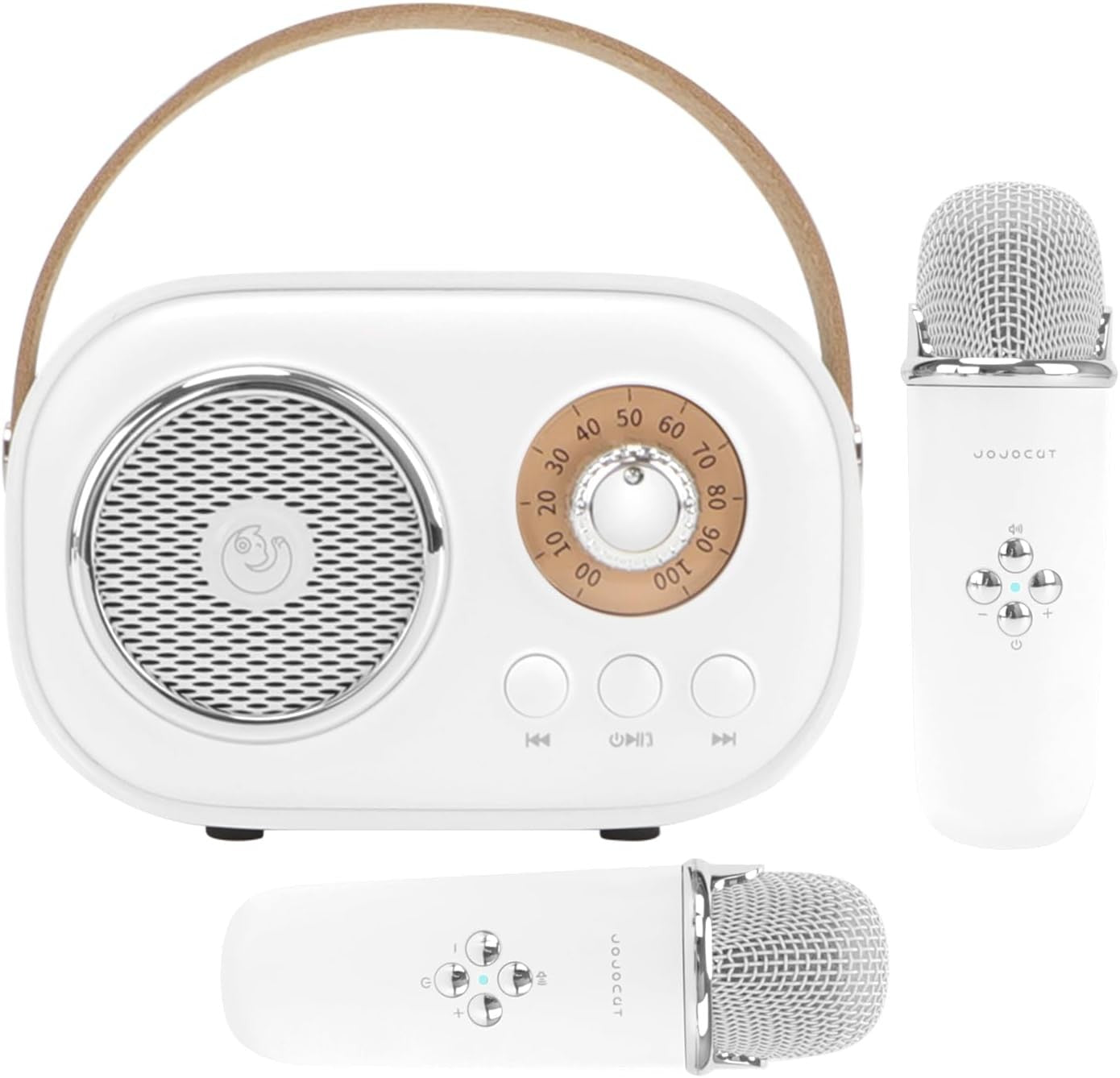 Mini Karaoke Machine for Kids, Portable Bluetooth Speaker with 2 Wireless Microphones, White