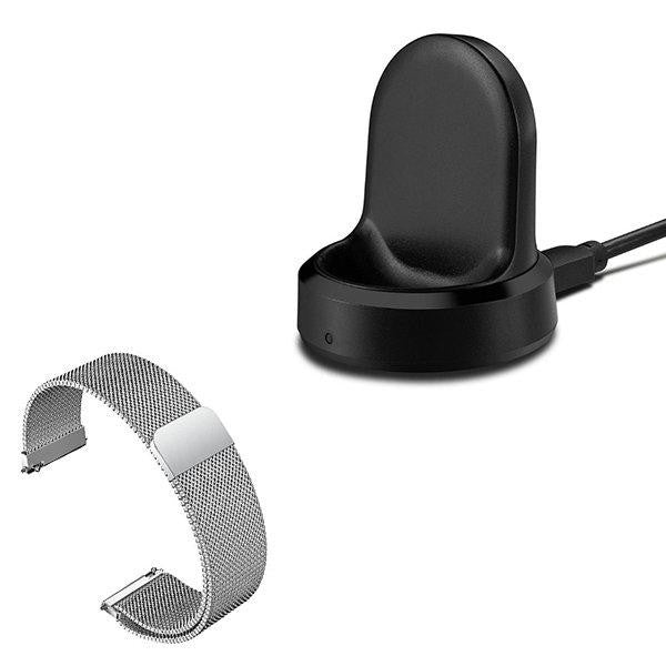 Milanese Loop Bracelet with Magnetic Clasp & USB Charger for Samsung Gear S3 Frontier, Gray
