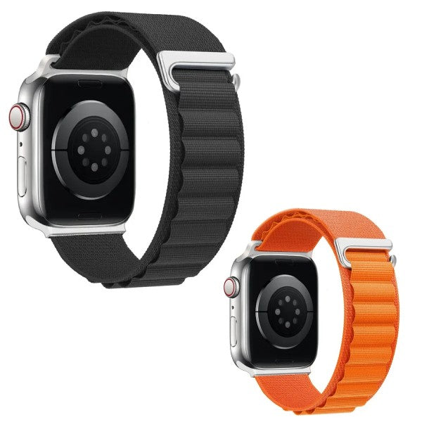 2-Pack Nylon Bands for Apple Watch SE 3 44mm, Black/Orange, Durable