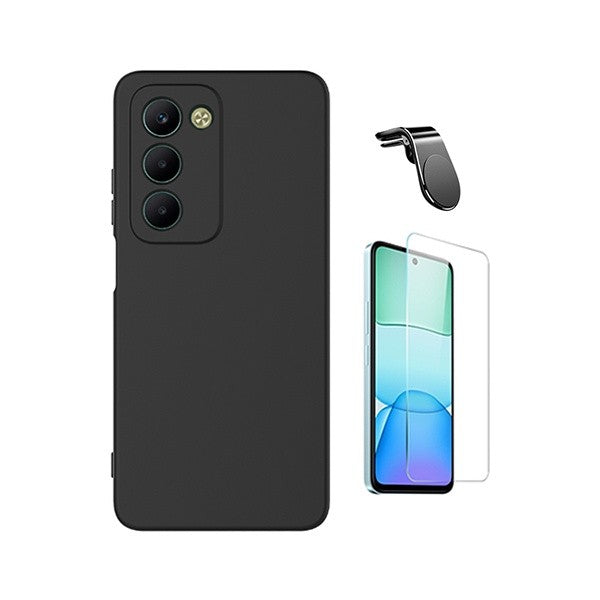Tempered Glass and Liquid Silicone Case with Magnetic Mount Compatible with Xiaomi Redmi 15 Black