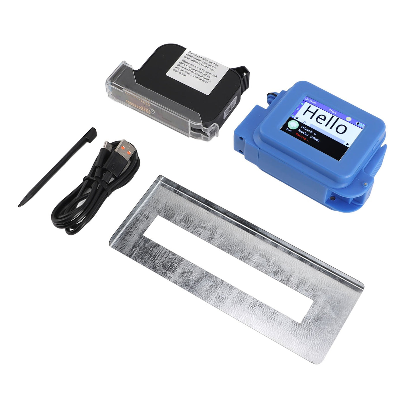 Pocket Inkjet Printer, Blue, Adjustable Height 0.1-1in, Touch Screen, Handheld Coder, Fast Drying Ink for Text & Barcode