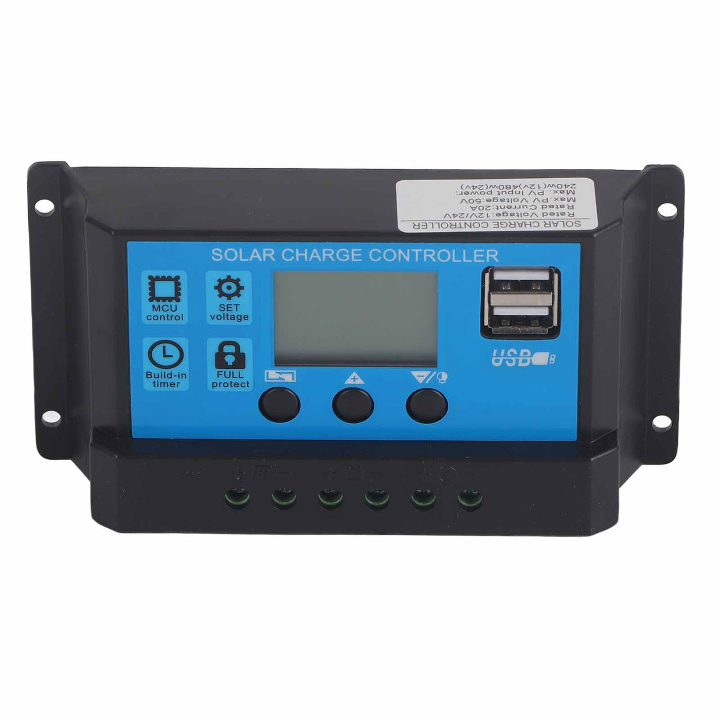 20A 12V 24V PWM Solar Charge Controller, 2-Way MOS, 3 Stage Battery Regulator