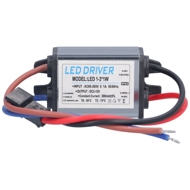 LED Driver AC85-265V to DC3-12V 300mA Power Supply, IP65 Waterproof, Aluminium Shell