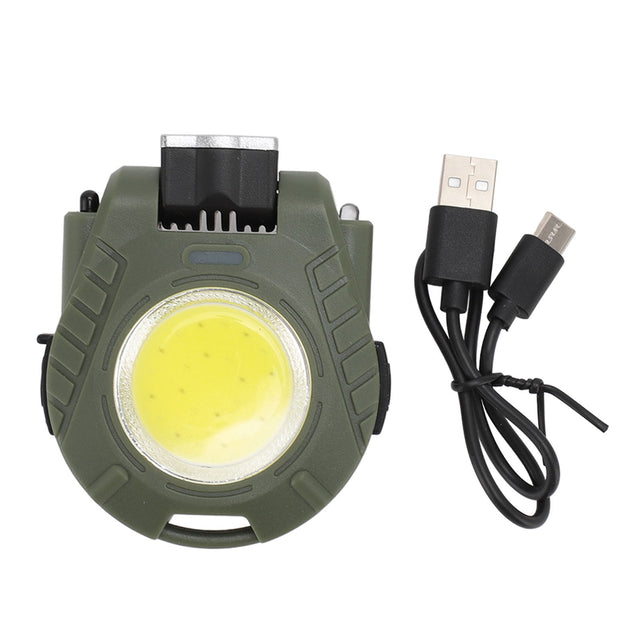 COB Small Flashlight with Magnet Base, 500 Lm, 5W, 500mAh, IPX5, Green, Keychain Work Light for Repair & Fishing