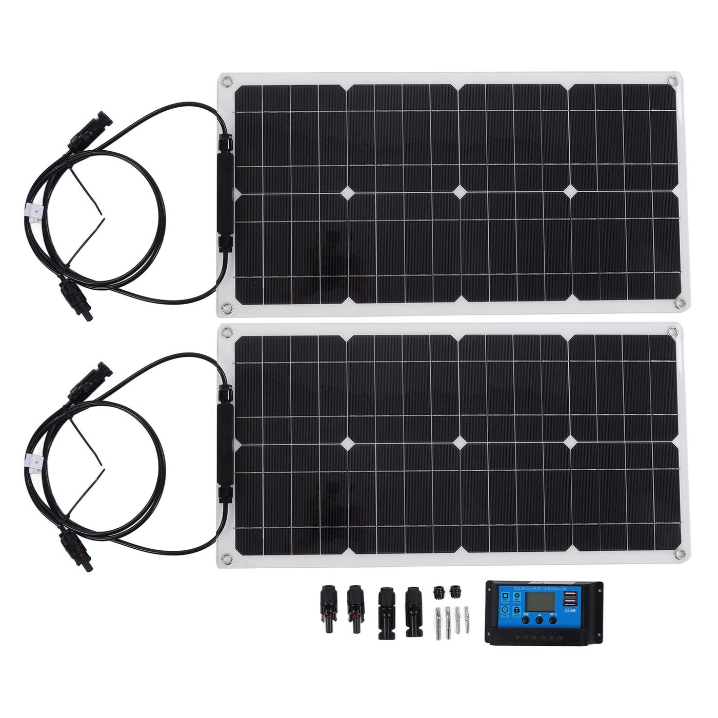 50W Solar Charger Kit, Waterproof Dual Panel with 30A Controller, for Greenhouses