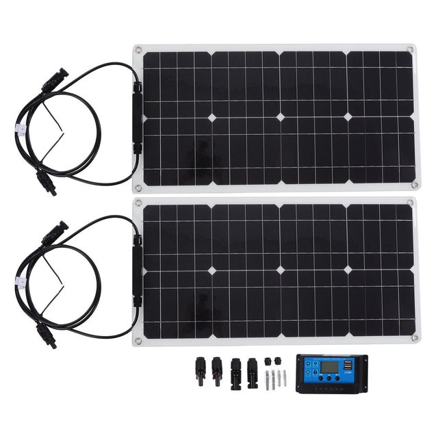 50W Solar Charger Kit, Waterproof Dual Panel with 30A Controller, for Greenhouses