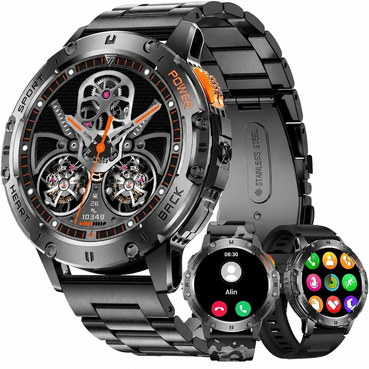 Men's Smartwatch with Flashlight, 530mAh, 1.43" AMOLED, Bluetooth Calling, Pedometer