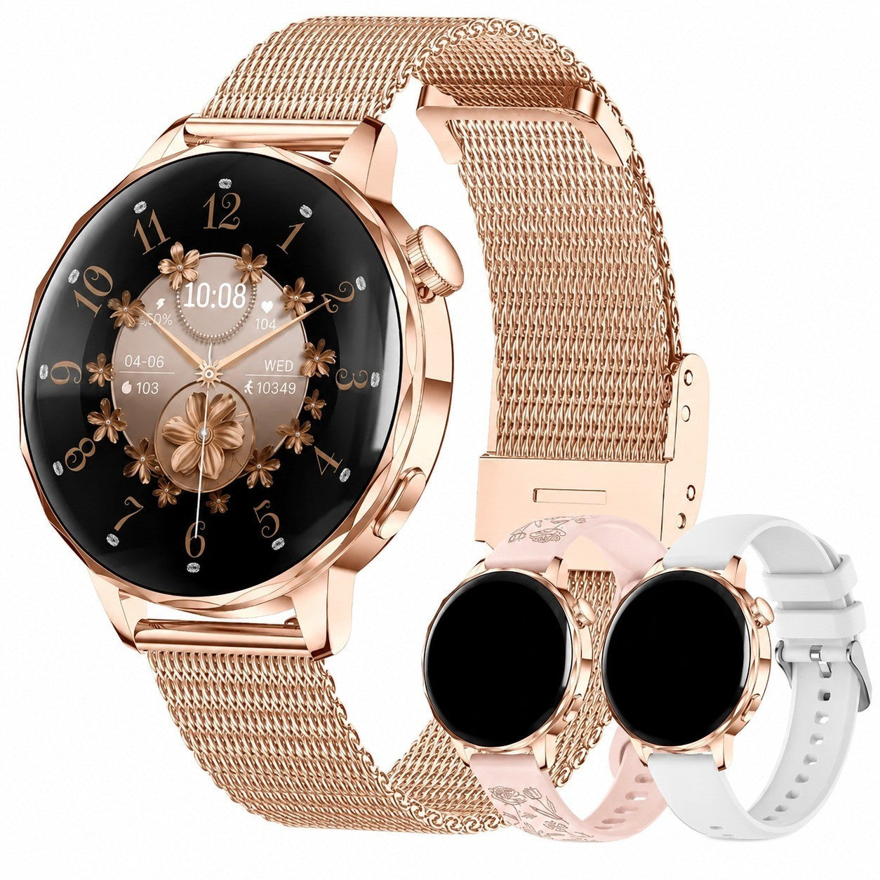 Women's Smartwatch with Bluetooth Calling, 1.27" Curved Screen, Heart Rate Monitor, 3 Straps