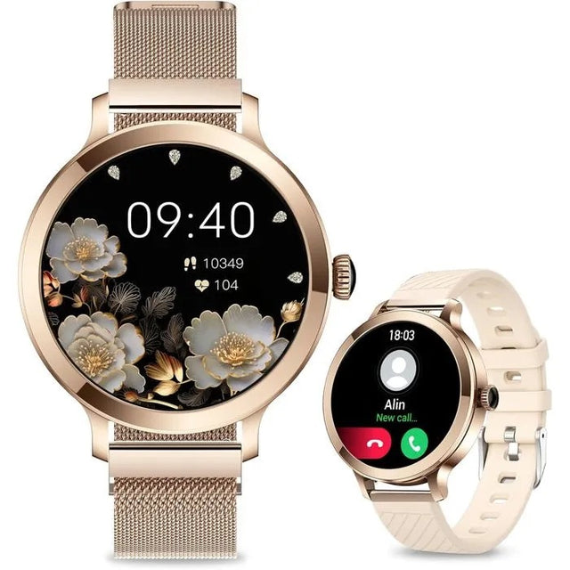 Women's Smartwatch with Bluetooth Calling, 1.1" AMOLED Round, Sleep & Heart Rate Monitor, 110+ Sports Modes