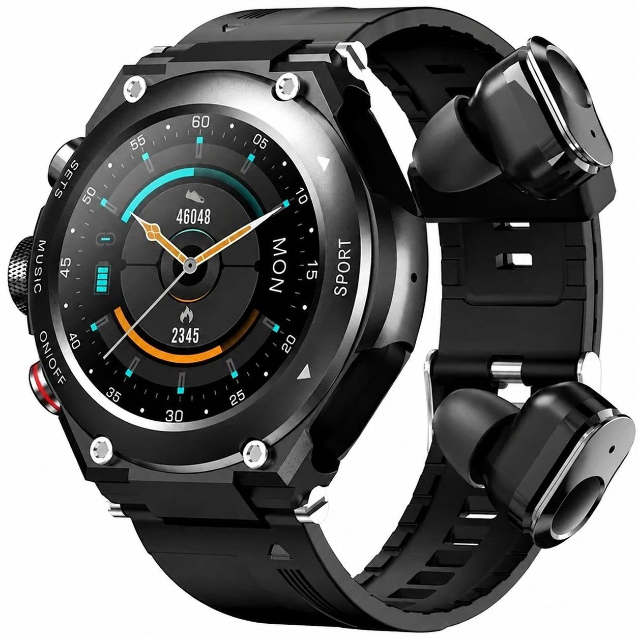 Waterproof Smartwatch with BT 5.0 Headphones, Local Music, Android iOS, Black