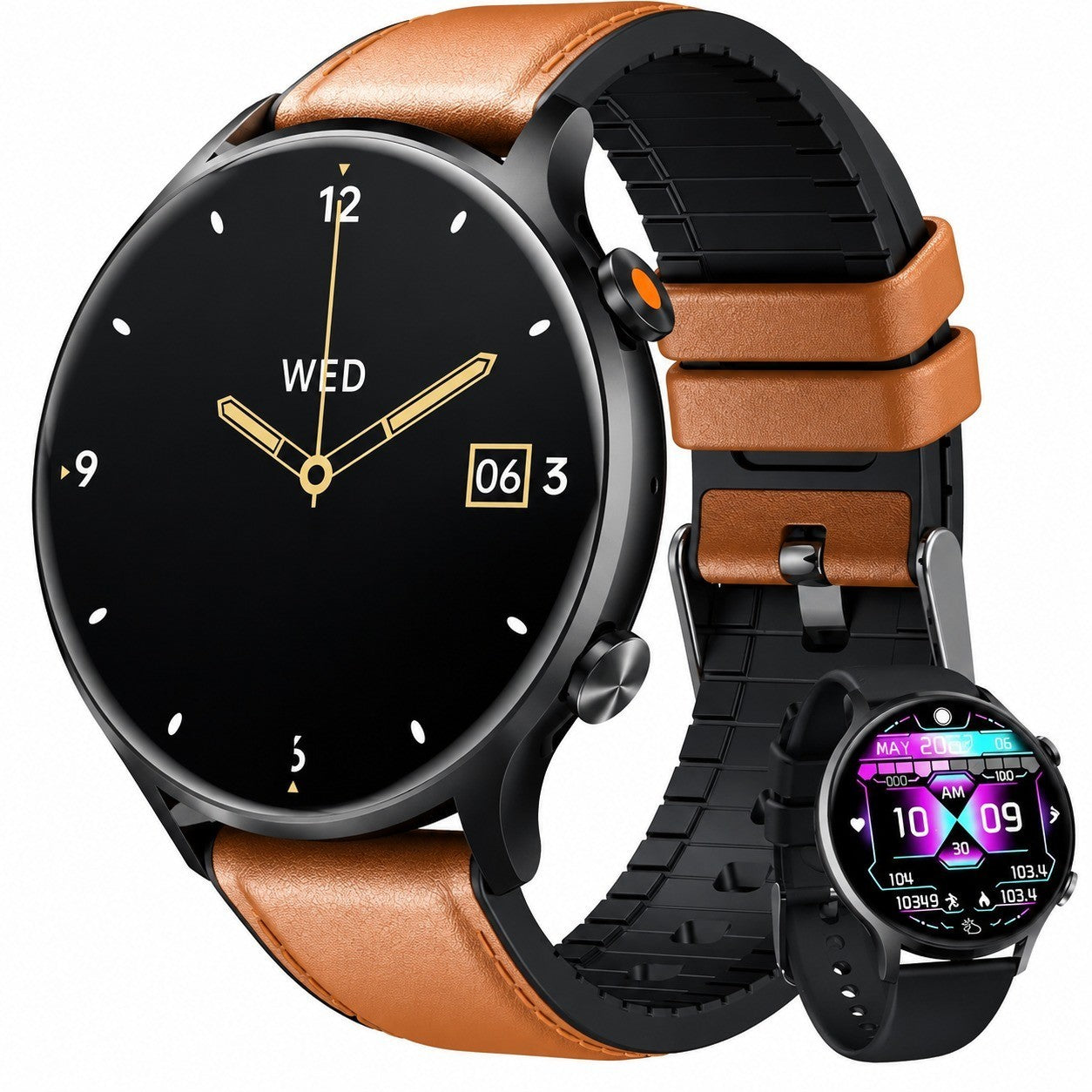 Men's Smartwatch with Answer Calls, 1.39" Waterproof Touchscreen Fitness Tracker, Heart Rate Monitor, Leather