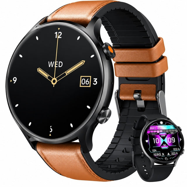 Men's Smartwatch with Answer Calls, 1.39" Waterproof Touchscreen Fitness Tracker, Heart Rate Monitor, Leather