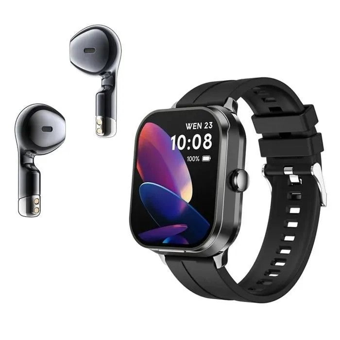 2-in-1 TWS Bluetooth Smartwatch with Earphones, Health Monitoring, Steel Bracelet