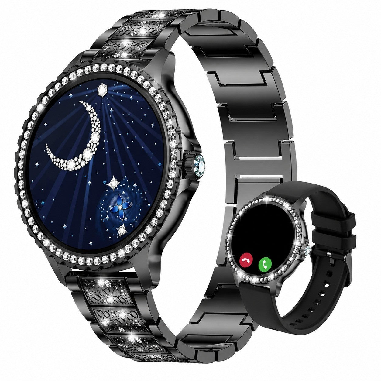 Women's Smartwatch with Diamond, 1.32" Touch Screen, Heart Rate/Sleep Monitor, Menstrual Cycle Tracker, Black