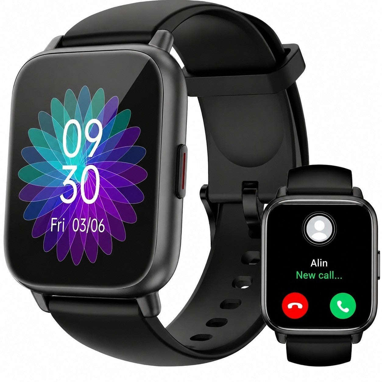Smartwatch with Bluetooth Calls, Heart Rate Monitor, SpO2, IP68, Pedometer, Black